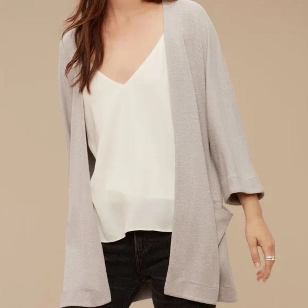 🫟🩶 Aritzia Wilfred Free Zlata Open Drape Front Cardigan Pockets 3/4 Sleeves S